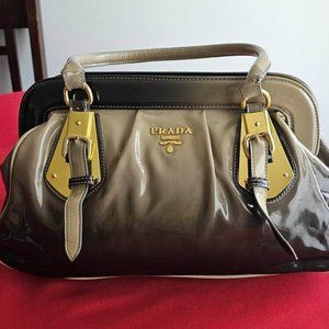 Prada Ombre Dark Brown/Tan Vernice Sfumata Patent Leather Frame Bag *Vintage*